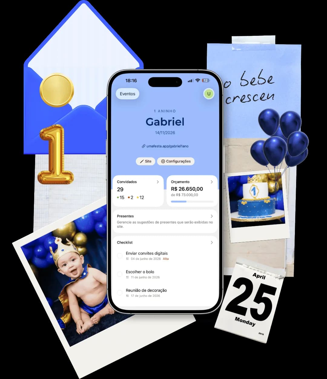Site de aniversário criado no app Uma Festa